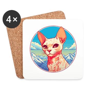 Rouge Devon Rex Cat Coloré Dessin Animé Aquarelle Illu - Dessous de verre (lot de 4) - blanc - Devant