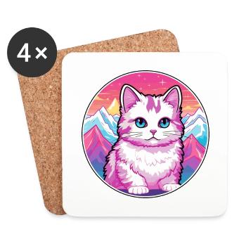 Munchkin Katze bunte Karikatur Aquarell illustriert - Untersetzer (4er-Set) - Weiß - Vorne