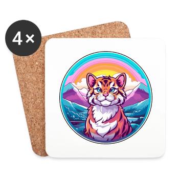 Tiger Katze Bunte Karikatur Aquarell Illustration - Untersetzer (4er-Set) - Weiß - Vorne