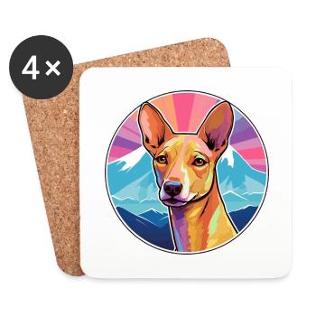 Podenco Canario race de chien dessin animé kawaii watercolo - Dessous de verre (lot de 4) - blanc - Devant