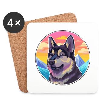 Norwegian Elkhound Dog Breed Cartoon Kawaii Waterc - Coasters (set of 4) - white - Front