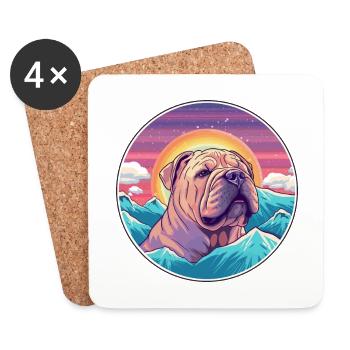 Shar Pei chien race dessin animé Kawaii aquarelle - Dessous de verre (lot de 4) - blanc - Devant
