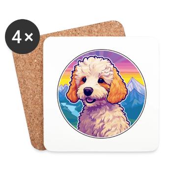 Jouet caniche chien race dessin animé Kawaii aquarelle - Dessous de verre (lot de 4) - blanc - Devant