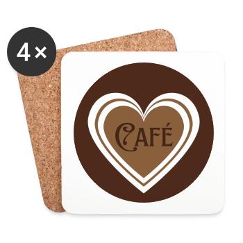 café avec des coeurs - Dessous de verre (lot de 4) - blanc - Devant