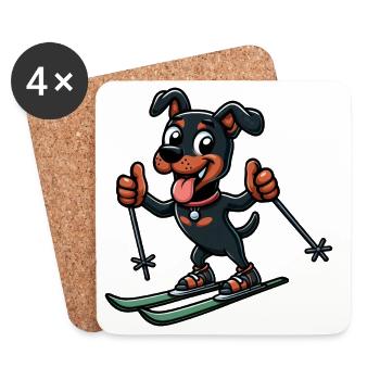 Dog American Staffordshire Terrier Ski Skier - Coasters (set of 4) - white - Front