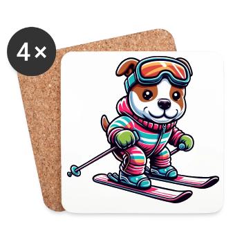 Dog American Staffordshire Terrier Ski Skier - Coasters (set of 4) - white - Front