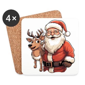 Le Père Noël avec des rennes - Dessous de verre (lot de 4) - blanc - Devant