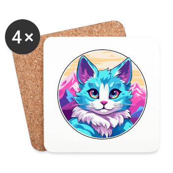 Arabian Mau Cat Colorful Cartoon Watercolor Illust - Coasters (set of 4) - white - Front