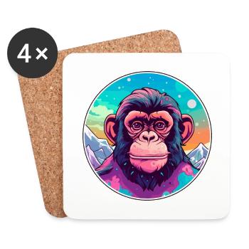 Chimpanzé aquarelle dessin animé kawaii animal de compagnie Co - Dessous de verre (lot de 4) - blanc - Devant