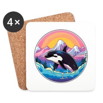 Orca Aquarell Karikatur Kawaii Haustier Tier Bunt - Untersetzer (4er-Set) - Weiß - Vorne