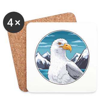 Seagull Watercolor Cartoon Kawaii Pet Animal Color - Coasters (set of 4) - white - Front