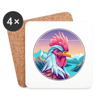 Rooster Watercolor Cartoon Kawaii Pet Animal Color - Coasters (set of 4) - white - Front