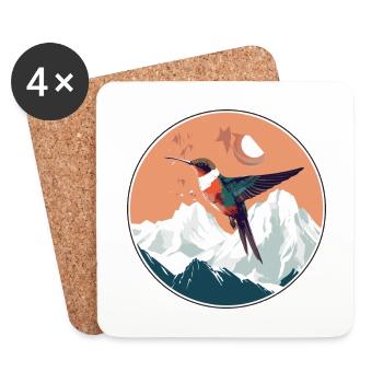 Colibri Aquarelle Dessin Animé Kawaii Animal De Compagnie C - Dessous de verre (lot de 4) - blanc - Devant