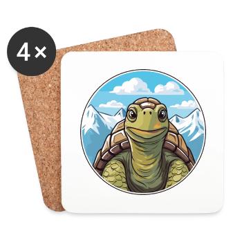 Turtle Watercolor Cartoon Kawaii Pet Animal Colorf - Coasters (set of 4) - white - Front