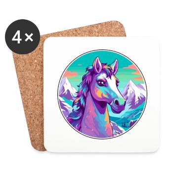 Pony Watercolor Cartoon Kawaii Pet Animal Colorful - Coasters (set of 4) - white - Front