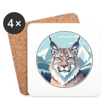 Luchs Aquarell Karikatur Kawaii Haustier Tier Bunt - Untersetzer (4er-Set) - Weiß - Vorne