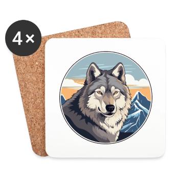 Wolf Watercolor Cartoon Kawaii Pet Animal Colorful - Coasters (set of 4) - white - Front