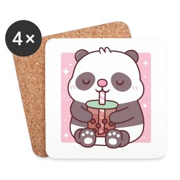 Cute Little Panda Drinking Bubble Tea - Coasters (set of 4) - white - Front