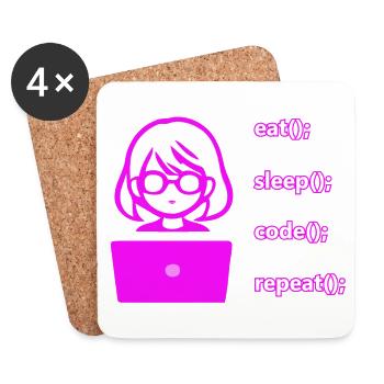 eat sleep code repeat Frau Computer - Untersetzer (4er-Set) - Weiß - Vorne