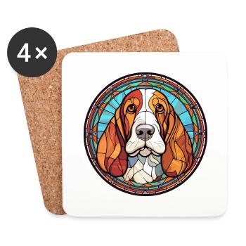 Basset Hound chien race vitrail coloré Wate - Dessous de verre (lot de 4) - blanc - Devant