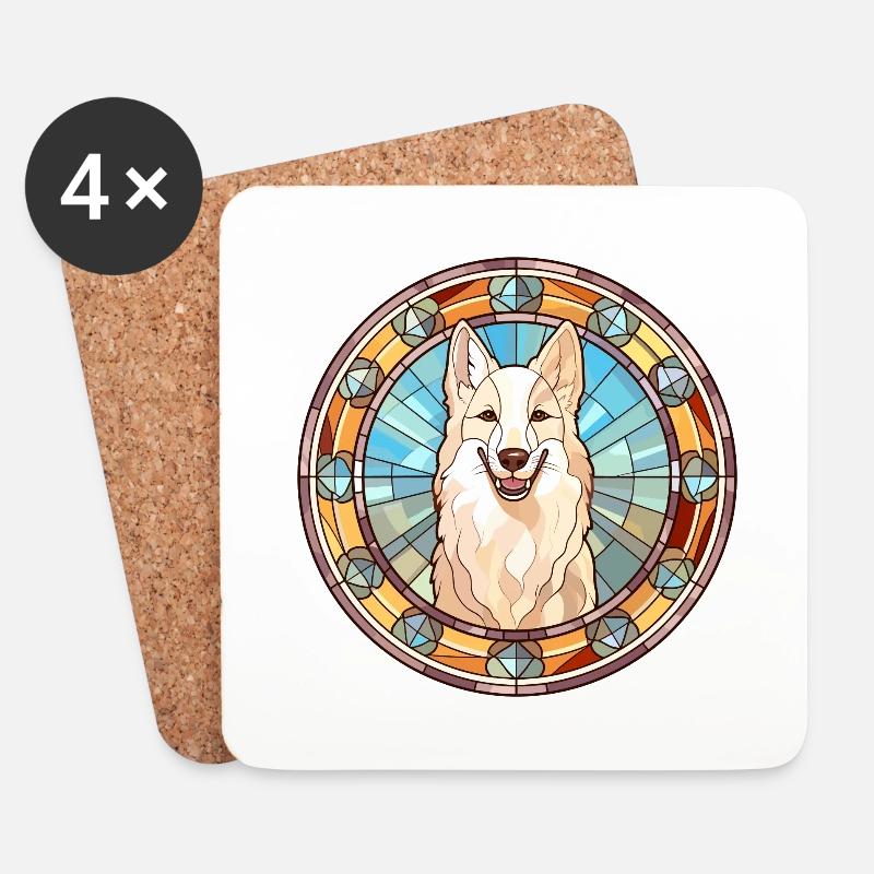 Berger Blanc Suisse Hunderasse Buntglas Colorf - Untersetzer (4er-Set) - Weiß