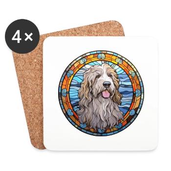 Bergamasco Shepherd Dog Breed Stained Glass Colorf - Coasters (set of 4) - white - Front
