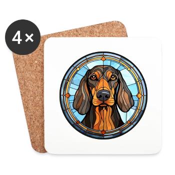 Schwarz und Tan Coonhound Hunderasse Buntglas Co - Untersetzer (4er-Set) - Weiß - Vorne
