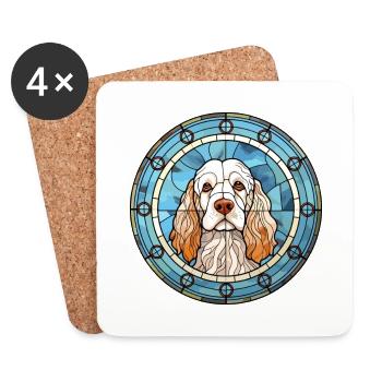 Clumber Spaniel chien race vitrail coloré W - Dessous de verre (lot de 4) - blanc - Devant