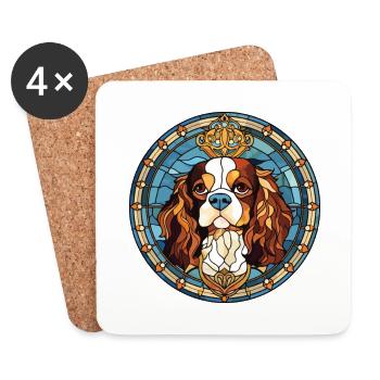Cavalier chien race vitrail coloré watercol - Dessous de verre (lot de 4) - blanc - Devant