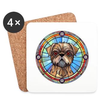 Griffon de Bruxelles chien race vitrail coloré - Dessous de verre (lot de 4) - blanc - Devant