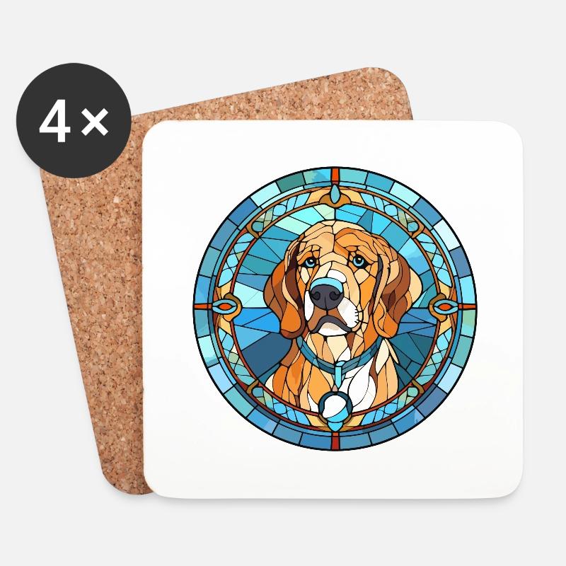 Deutscher Wachtelhund Hunderasse Buntglas Colo - Untersetzer (4er-Set) - Weiß