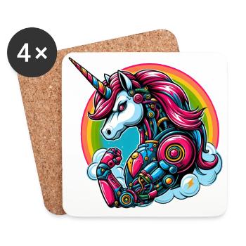 Licorne Robot Cyborg Arc-en-ciel Science-Fiction - Dessous de verre (lot de 4) - blanc - Devant