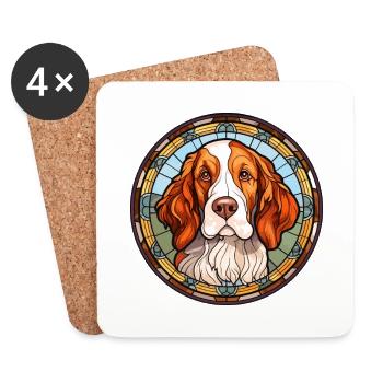 French Brittany Dog Breed Stained Glass Colorful W - Coasters (set of 4) - white - Front