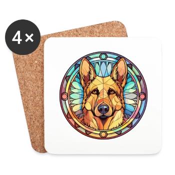 German Shepherd Dog Breed Stained Glass Colorful W - Coasters (set of 4) - white - Front