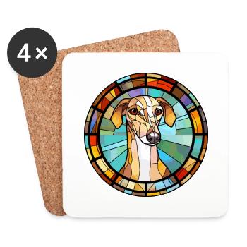 Galgo Espanol Dog Breed Stained Glass Colorful Wat - Coasters (set of 4) - white - Front