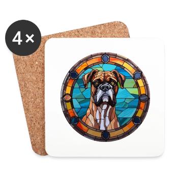Boxer allemand chien race vitrail coloré Wate - Dessous de verre (lot de 4) - blanc - Devant