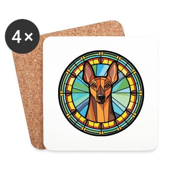 Deutsche Pinscher Hunderasse Buntglas Bunt W - Untersetzer (4er-Set) - Weiß - Vorne