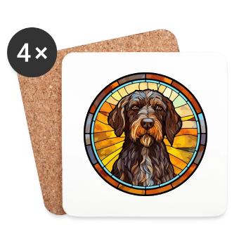 German Wirehaired Pointer Dog Breed Stained Glass - Coasters (set of 4) - white - Front