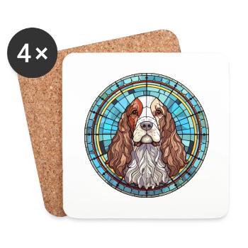 Français Épagneul chien race vitrail coloré Wa - Dessous de verre (lot de 4) - blanc - Devant