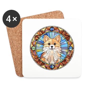 Spitz indien chien race vitrail coloré Wate - Dessous de verre (lot de 4) - blanc - Devant