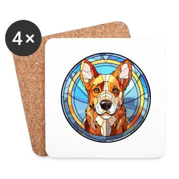 Kyi Leo Hunderasse Buntes Glas Buntes Wassercolo - Untersetzer (4er-Set) - Weiß - Vorne
