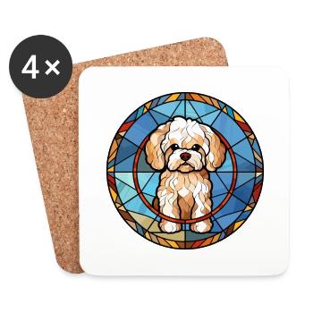 Maltipoo chien race vitrail coloré Watercol - Dessous de verre (lot de 4) - blanc - Devant