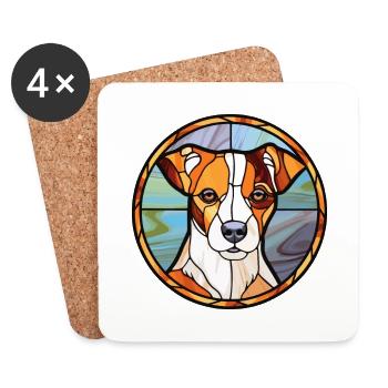 Jack Russell Terrier Dog Breed Stained Glass Color - Coasters (set of 4) - white - Front