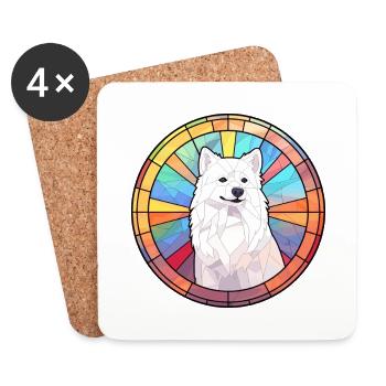 Spitz japonais chien race vitrail coloré Wa - Dessous de verre (lot de 4) - blanc - Devant