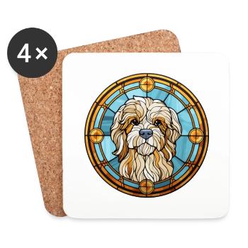 Lowchen Petit Lion Chien Race Vitrail Colorf - Dessous de verre (lot de 4) - blanc - Devant