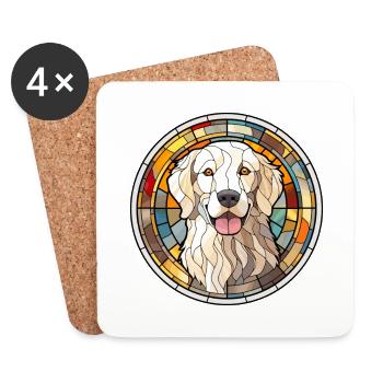 Maremme chien de berger chien race vitrail coloré - Dessous de verre (lot de 4) - blanc - Devant
