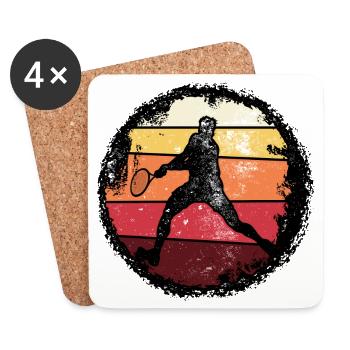 Silhouette de tennis rétro coucher de soleil - Dessous de verre (lot de 4) - blanc - Devant