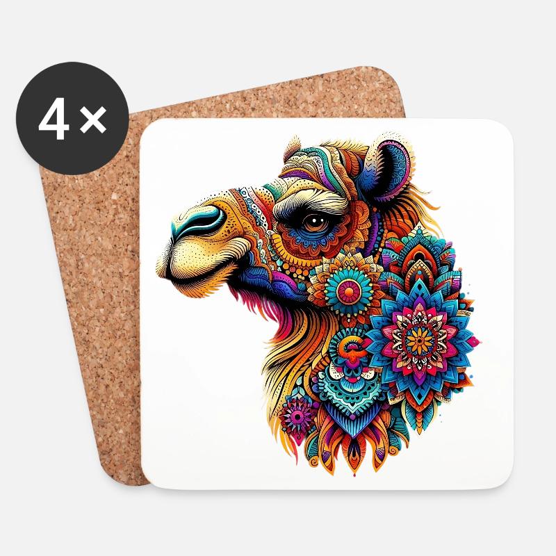 Kamel mit Mandalas verziert - Untersetzer (4er-Set) - Weiß