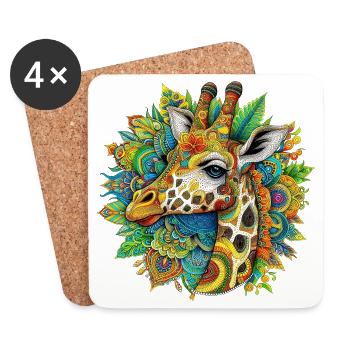 Giraffe decorated with Mandalas - Coasters (set of 4) - white - Front