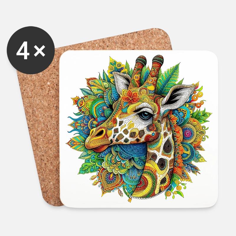 Giraffe mit Mandalas verziert - Untersetzer (4er-Set) - Weiß
